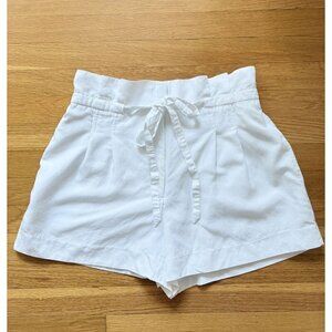 Club Monaco White Paperbag Shorts Size 8 Linen Blend Lined With Stretch Waist